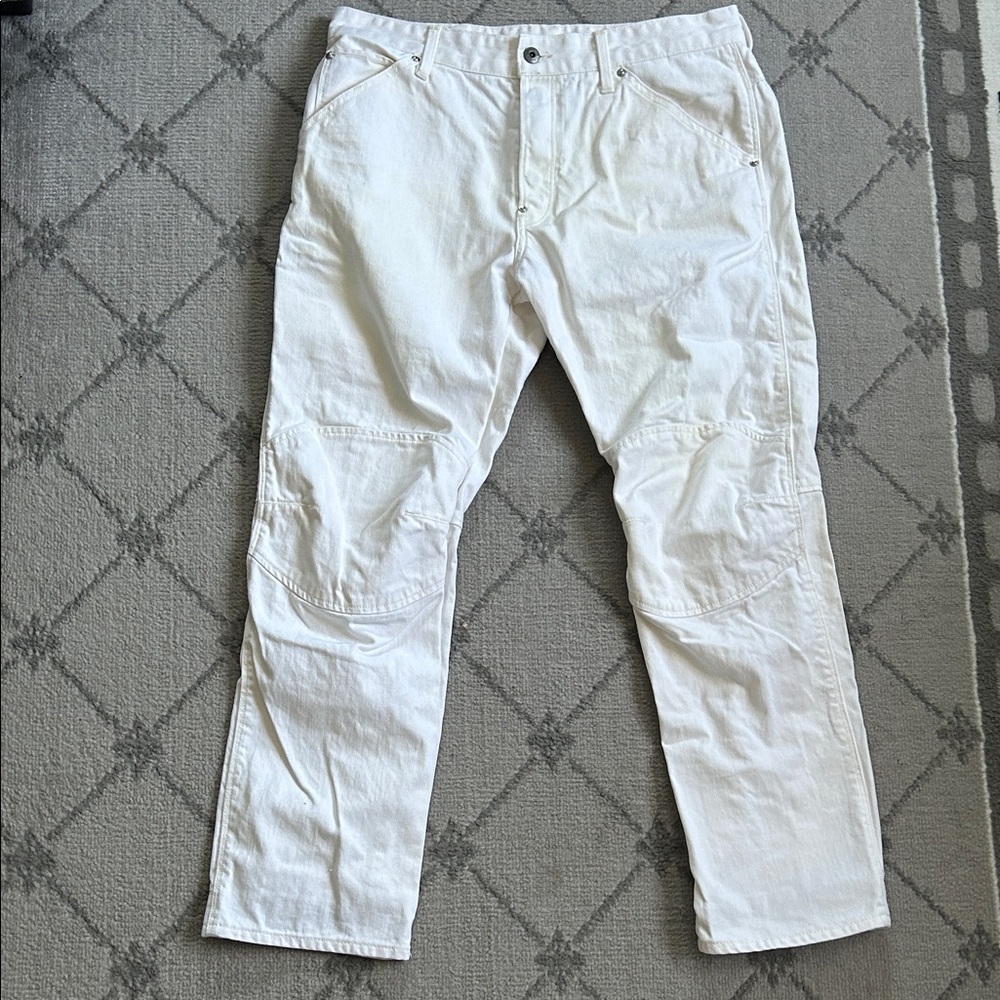 Men's Raw 5622 Workwear Zip 3D Straight White Cargo Jeans